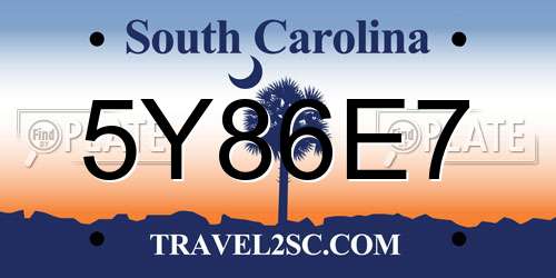 5Y86E7 South Carolina License Plate