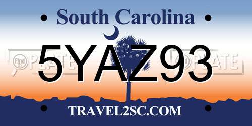 5YAZ93 South Carolina License Plate