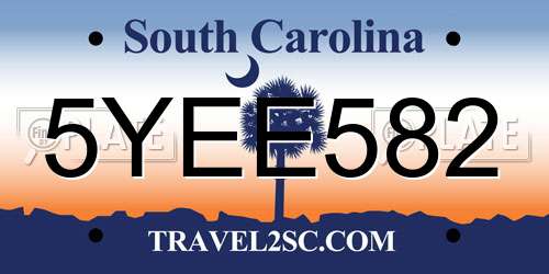 5YEE582 South Carolina License Plate