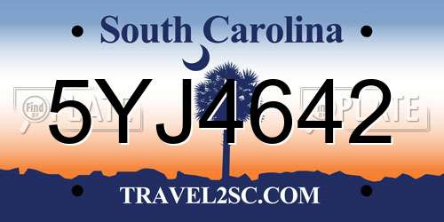 5YJ4642 South Carolina License Plate