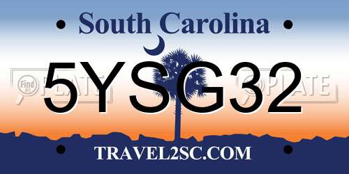 5YSG32 South Carolina License Plate