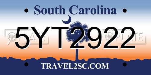 5YT2922 South Carolina License Plate
