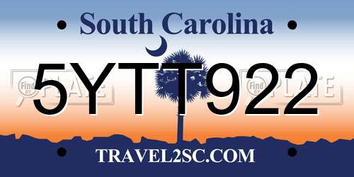 5YTT922 South Carolina License Plate