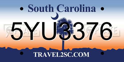 5YU3376 South Carolina License Plate