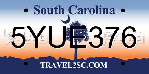 5YUE376 South Carolina License Plate