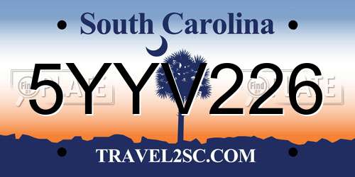5YYV226 South Carolina License Plate