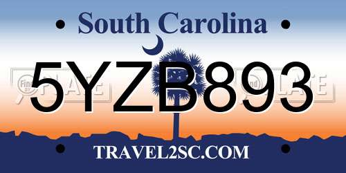 5YZB893 South Carolina License Plate