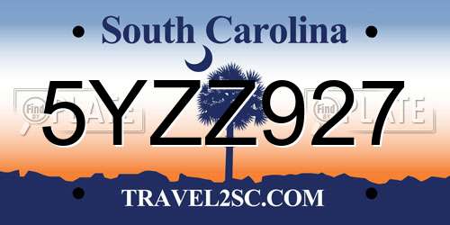 5YZZ927 South Carolina License Plate
