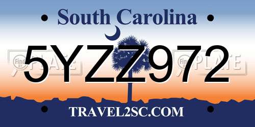 5YZZ972 South Carolina License Plate