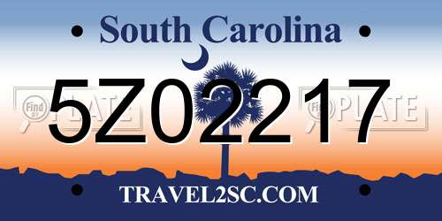 5Z02217 South Carolina License Plate
