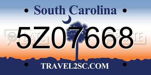 5Z07668 South Carolina License Plate
