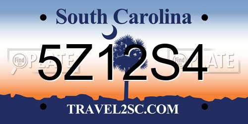 5Z12S4 South Carolina License Plate