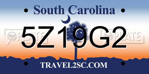 5Z19G2 South Carolina License Plate