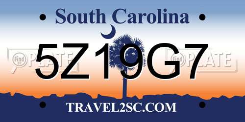 5Z19G7 South Carolina License Plate