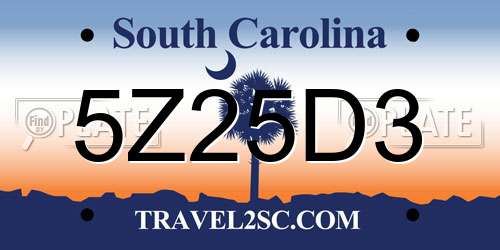 5Z25D3 South Carolina License Plate