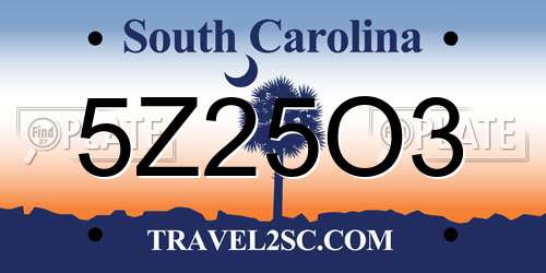 5Z25O3 South Carolina License Plate