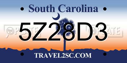 5Z28D3 South Carolina License Plate