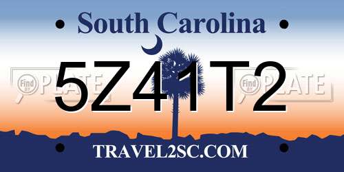 5Z41T2 South Carolina License Plate