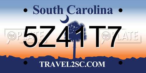 5Z41T7 South Carolina License Plate