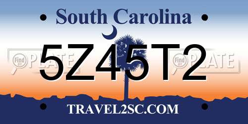 5Z45T2 South Carolina License Plate