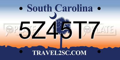 5Z45T7 South Carolina License Plate