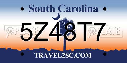 5Z48T7 South Carolina License Plate