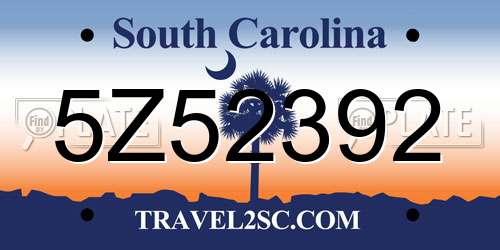 5Z52392 South Carolina License Plate