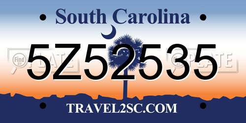 5Z52535 South Carolina License Plate