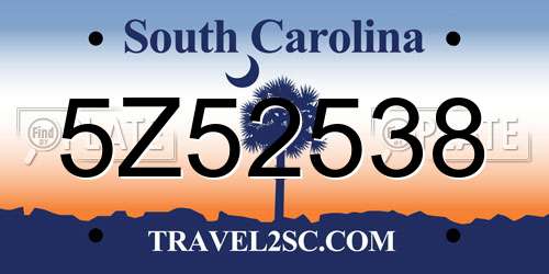 5Z52538 South Carolina License Plate