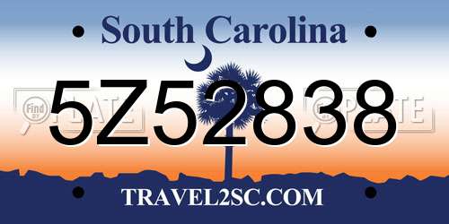 5Z52838 South Carolina License Plate