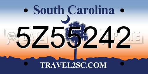 5Z55242 South Carolina License Plate