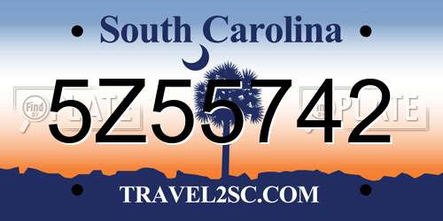 5Z55742 South Carolina License Plate
