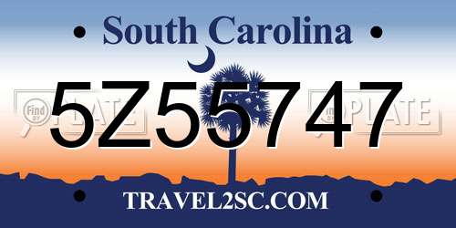 5Z55747 South Carolina License Plate