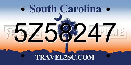 5Z58247 South Carolina License Plate