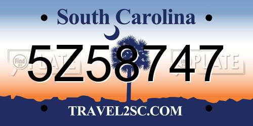 5Z58747 South Carolina License Plate