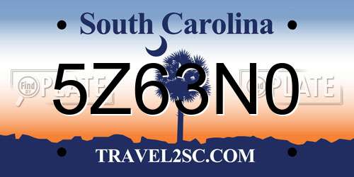 5Z63N0 South Carolina License Plate