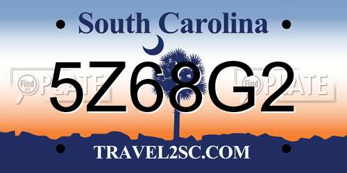 5Z68G2 South Carolina License Plate