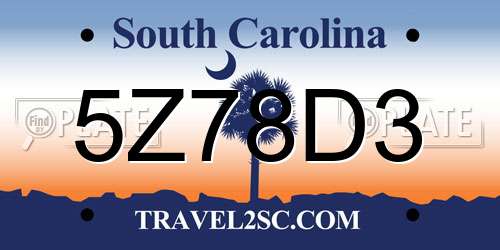 5Z78D3 South Carolina License Plate