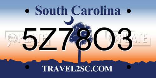 5Z78O3 South Carolina License Plate