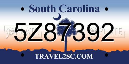 5Z87392 South Carolina License Plate