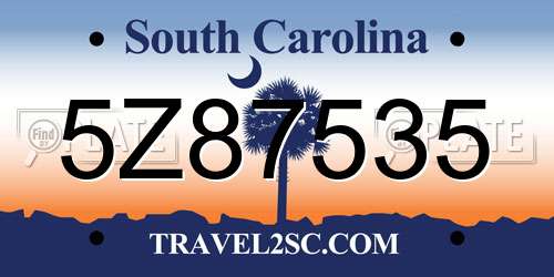5Z87535 South Carolina License Plate