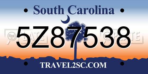 5Z87538 South Carolina License Plate