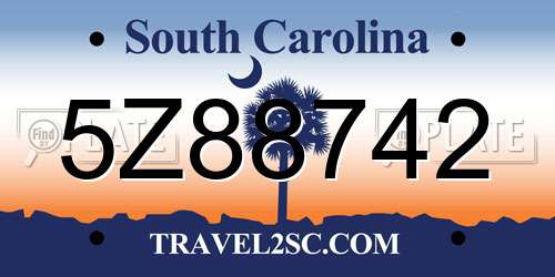 5Z88742 South Carolina License Plate