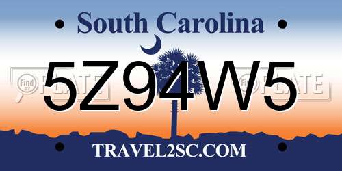 5Z94W5 South Carolina License Plate