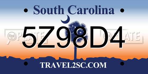 5Z98D4 South Carolina License Plate