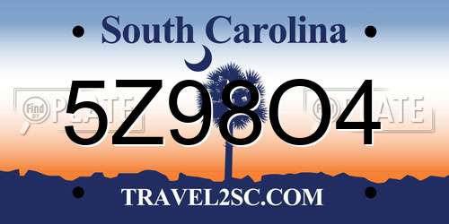 5Z98O4 South Carolina License Plate