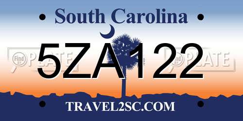 5ZA122 South Carolina License Plate