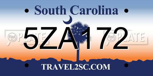 5ZA172 South Carolina License Plate