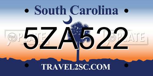 5ZA522 South Carolina License Plate