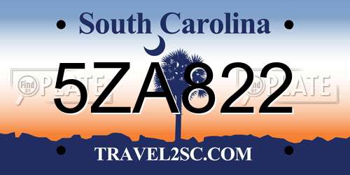 5ZA822 South Carolina License Plate
